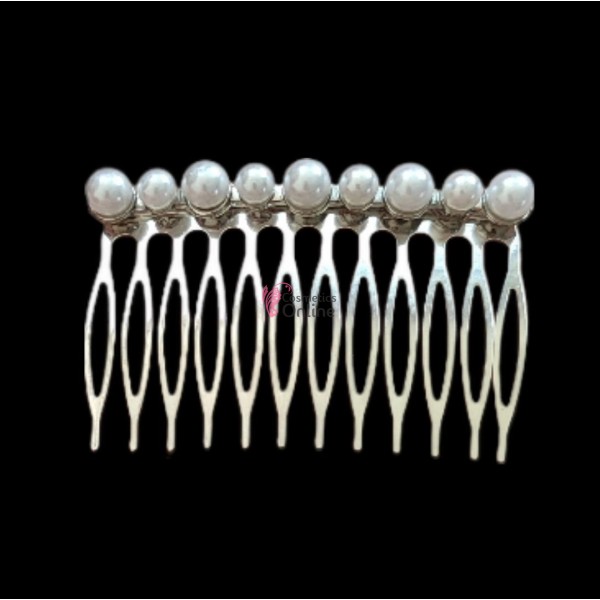Pieptene din metal BT031BB Argintiu pentru decor par sau Voal de Mireasa - 12 pini cu perle